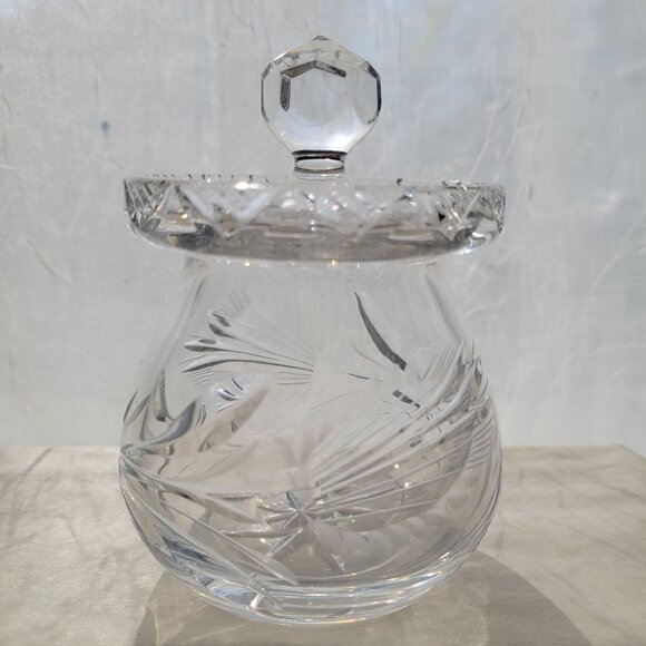 Handcrafted Cut Crystal Lidded Jar Condiment Honey - Picture 1 of 8